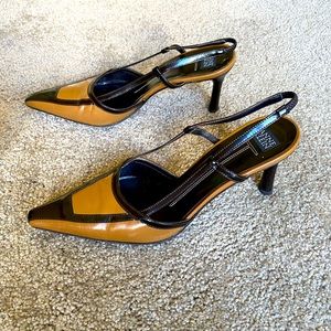 Anne Klein heels . Cognac and brown sling backs . Size 6